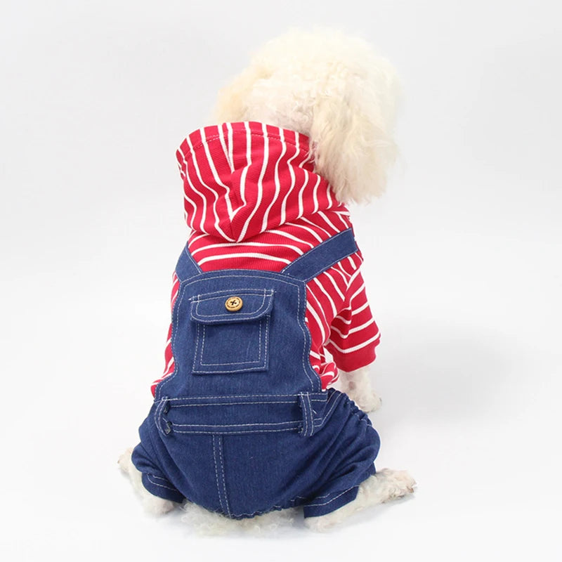 Pet Clothes Dog Cat Striped Plaid Jean Jumpsuit