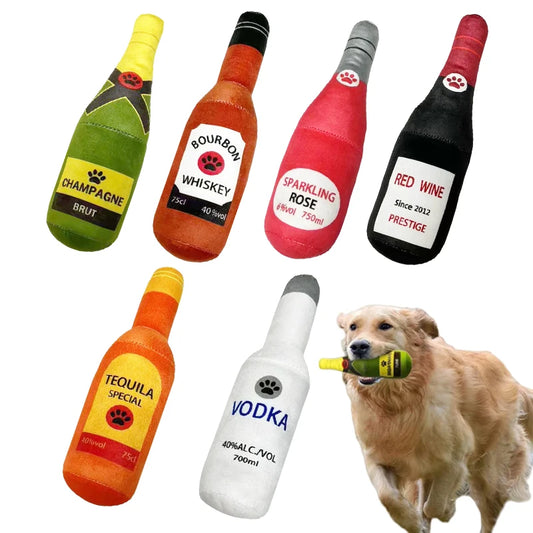 Funny Plush Dog Toys Beer Bottle Shaped Small Large Dogs Squeak Sound