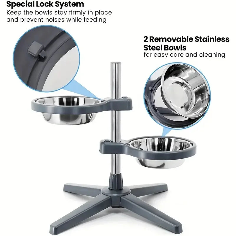 Adjustable Height Raised Pet Feeder with 2 Stainless Steel Bowls