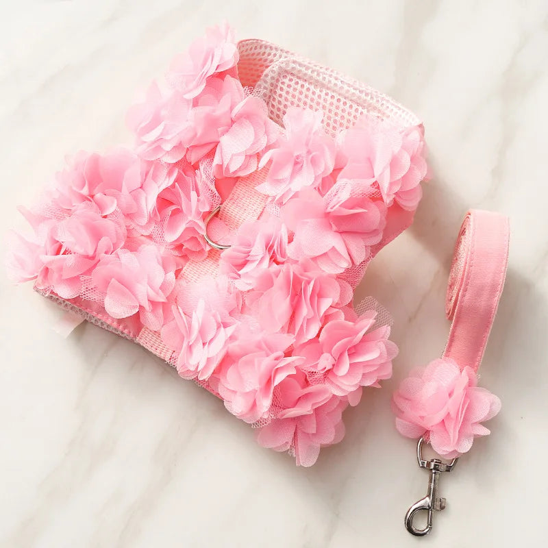 Pets Harness Leash Flower Decoration