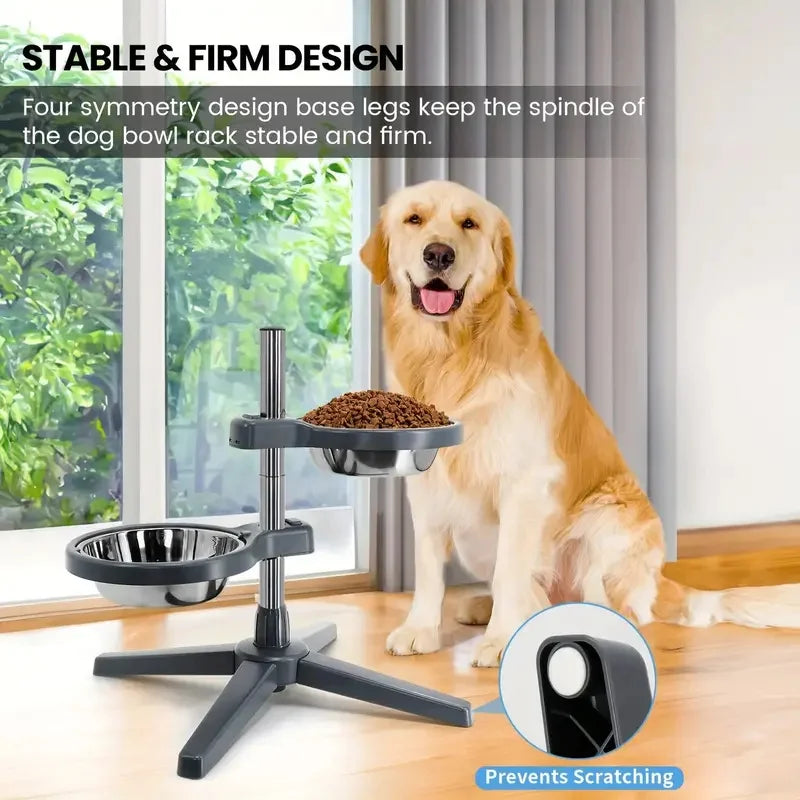 Adjustable Height Raised Pet Feeder with 2 Stainless Steel Bowls