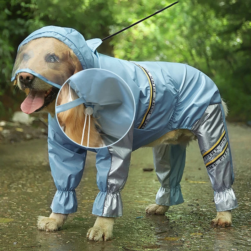 Big Dog Raincoat with Tail Jumpsuit Raincoat for Large Dogs with Reflective Strips