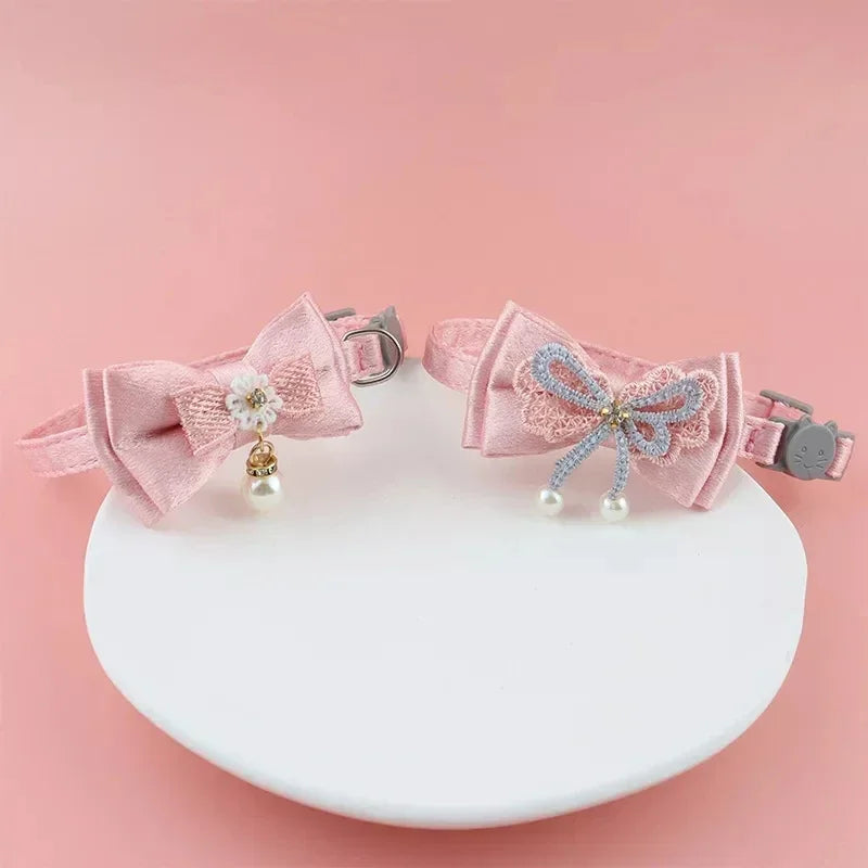 Pet Collar Pink Lace Bow Hanging Bead