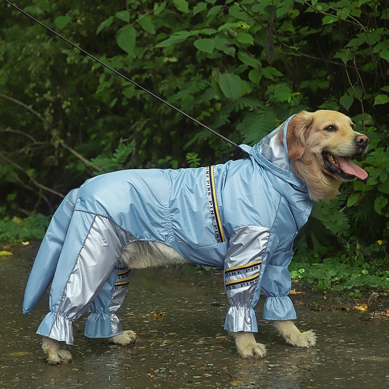 Big Dog Raincoat with Tail Jumpsuit Raincoat for Large Dogs with Reflective Strips