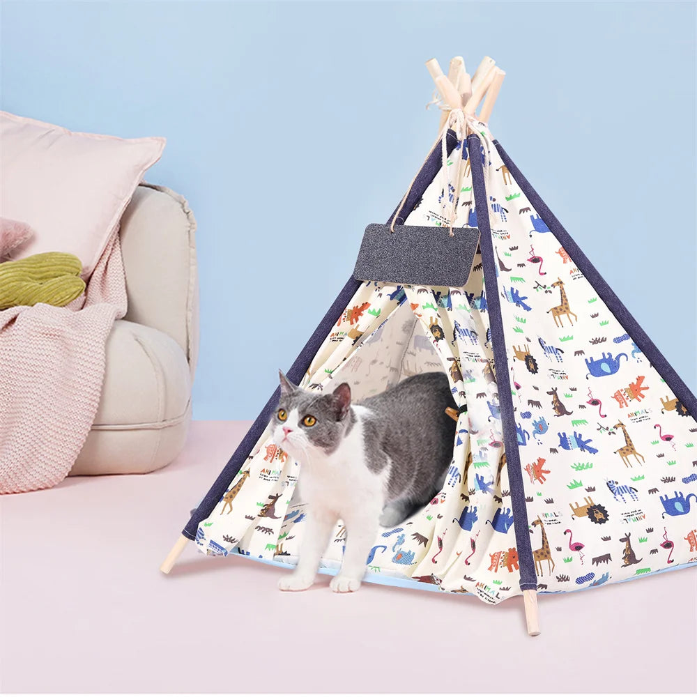 Tent Dog Cat Bed Pet House with Removable Washable Cushion