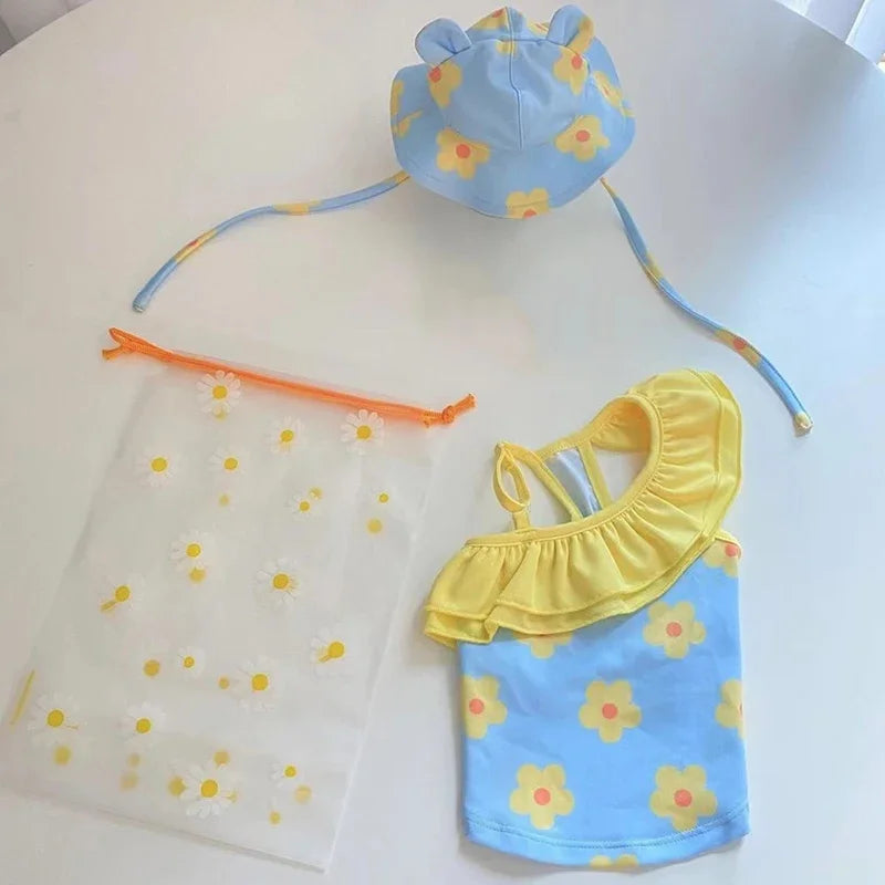 Summer Pet Dog Clothes Bikini and Swim Cap Set for Small Dogs