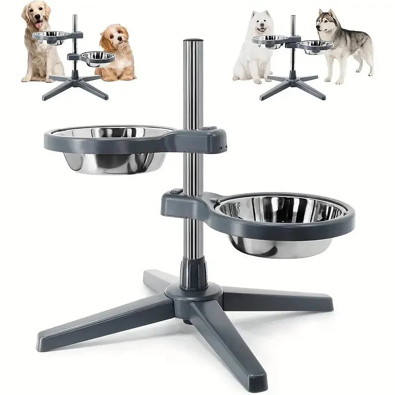 Adjustable Height Raised Pet Feeder with 2 Stainless Steel Bowls