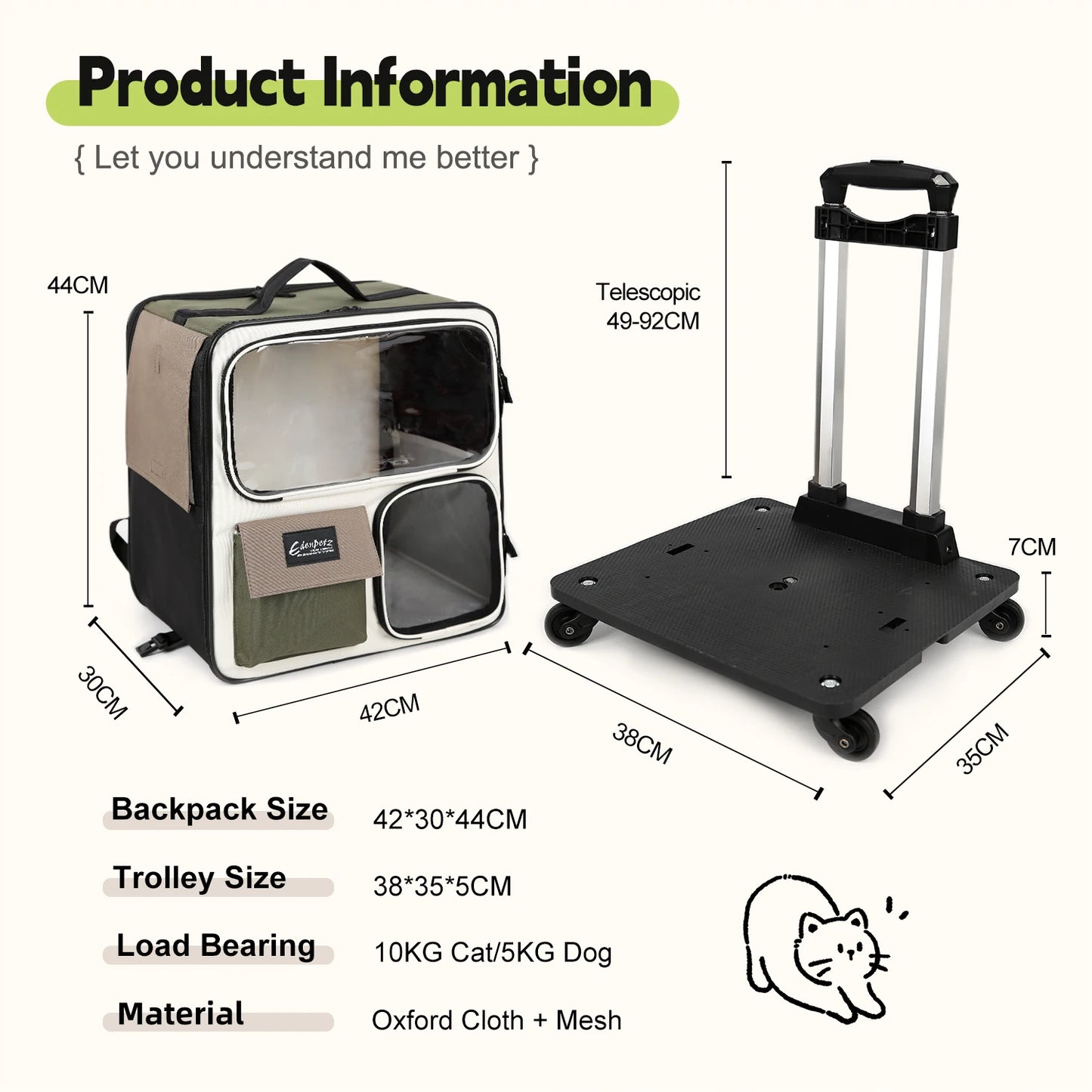 Foldable Pet Dog Trolley,4 Universal Wheels