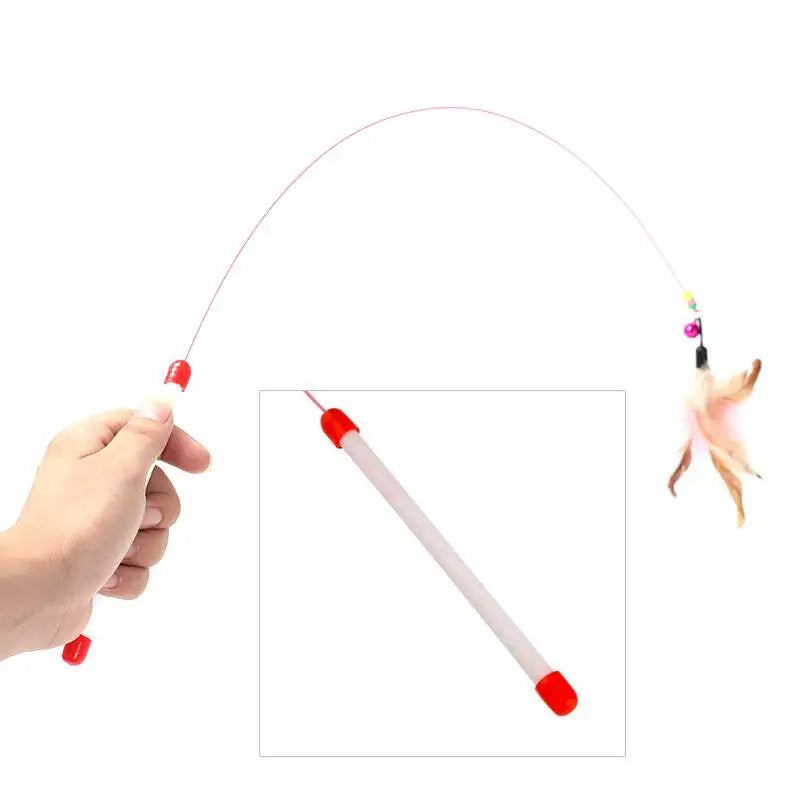 1pc Cat Toy Stick Feather Wand With Bell Mouse Cage