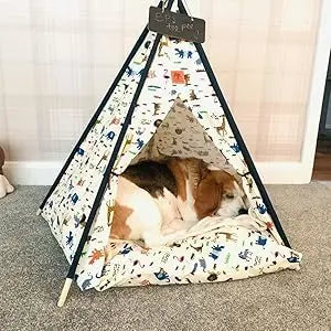 Tent Dog Cat Bed Pet House with Removable Washable Cushion