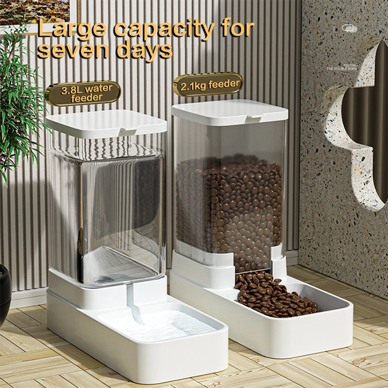 Automatic Cat Feeder & Water Dispenser with Gravity Food Storage Container