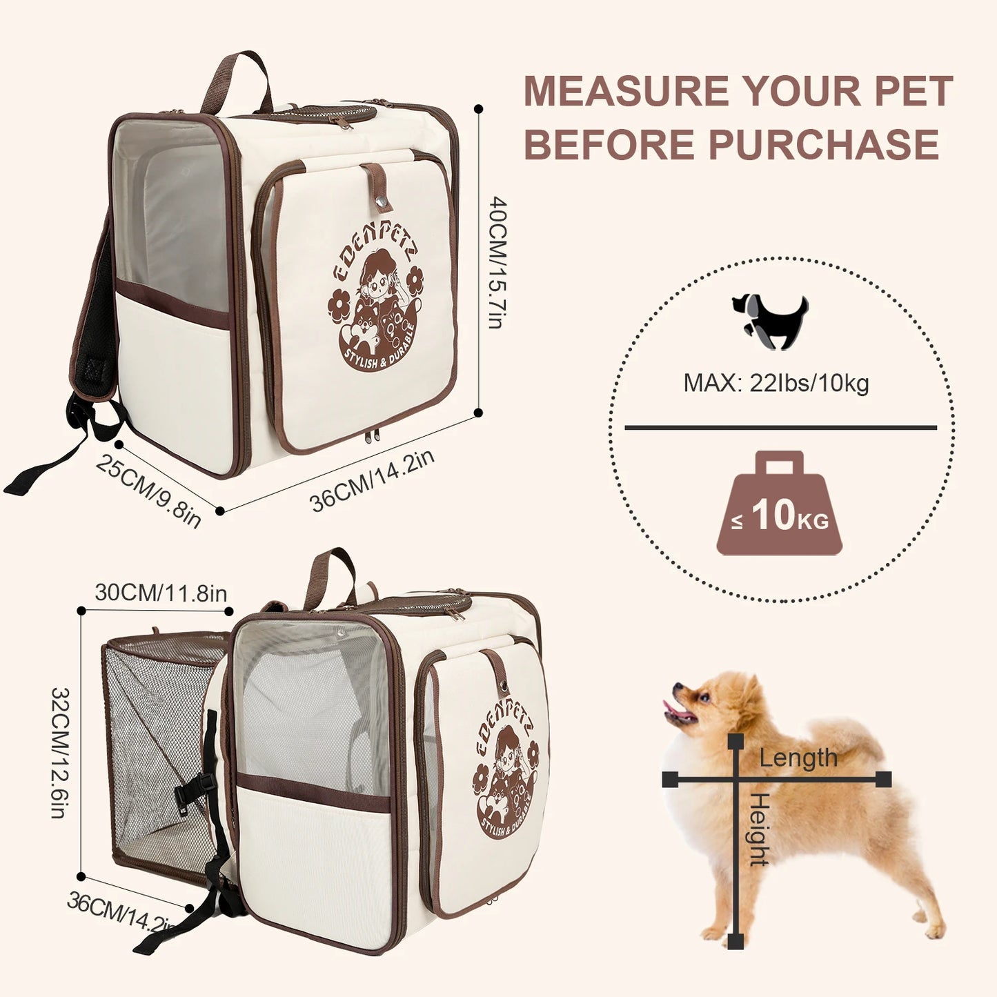 Cat Dog Backpack Carrier With 10kg Capacity,Car Seat Bag