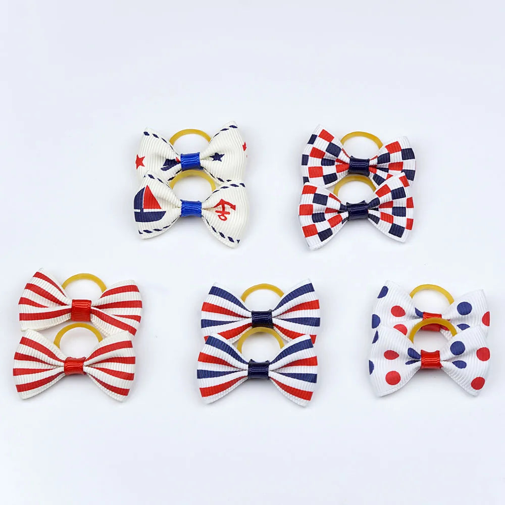 5 Pairs Small Dog Ribbon Bow Elastic Rubber Band