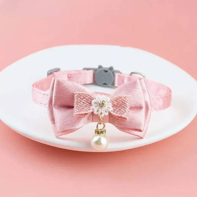 Pet Collar Pink Lace Bow Hanging Bead