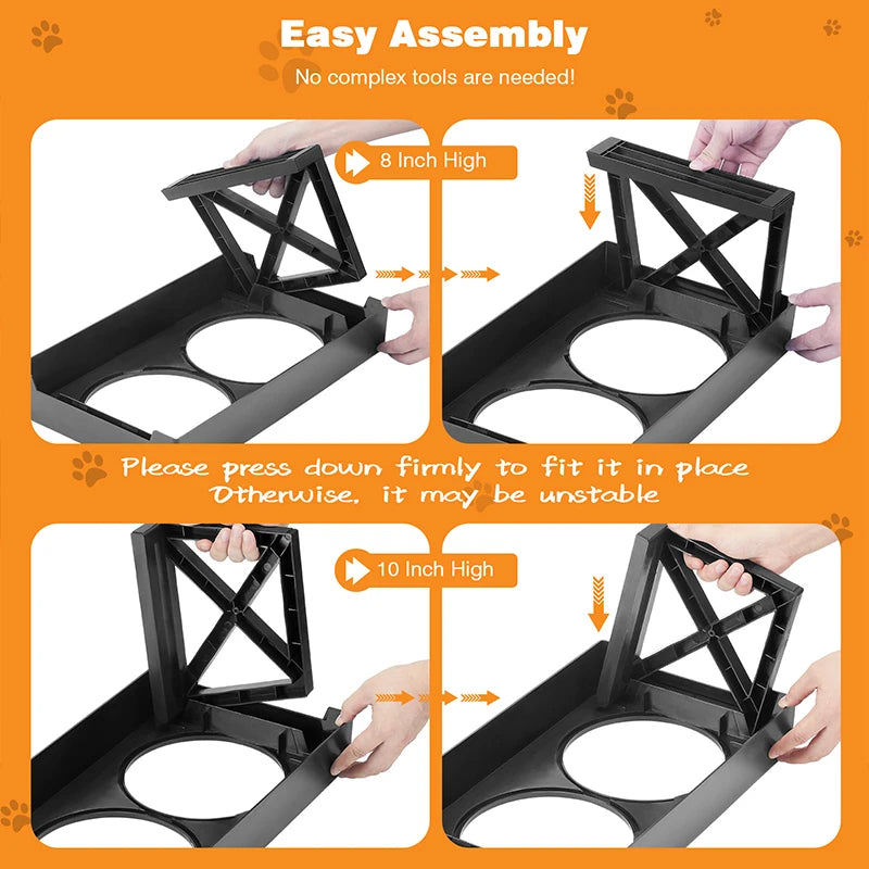 Dogs Double Bowls Stand 3 Adjustable Height