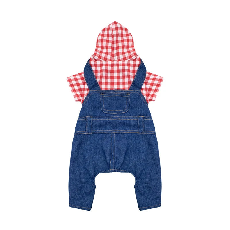 Pet Clothes Dog Cat Striped Plaid Jean Jumpsuit