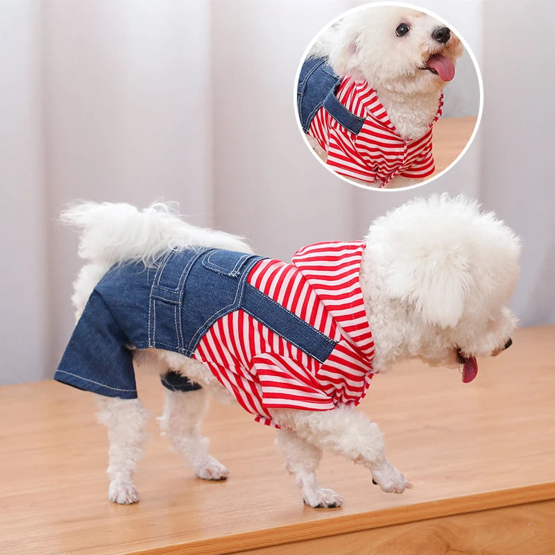 Pet Clothes Dog Cat Striped Plaid Jean Jumpsuit