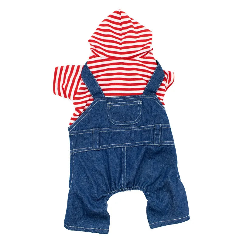 Pet Clothes Dog Cat Striped Plaid Jean Jumpsuit