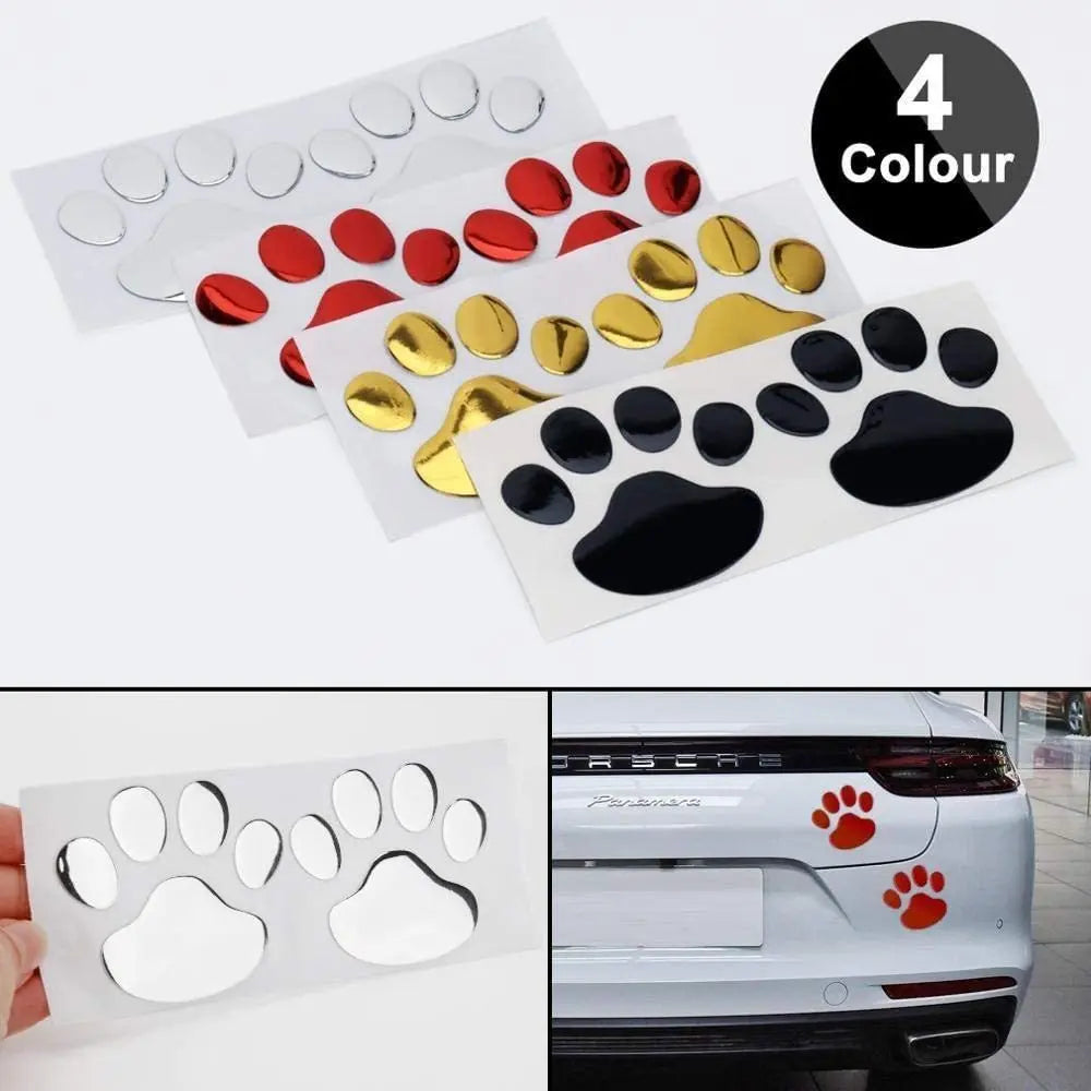 2Pcs/Set 3D Animal Dog Cat Bear Foot Prints Car Sticker