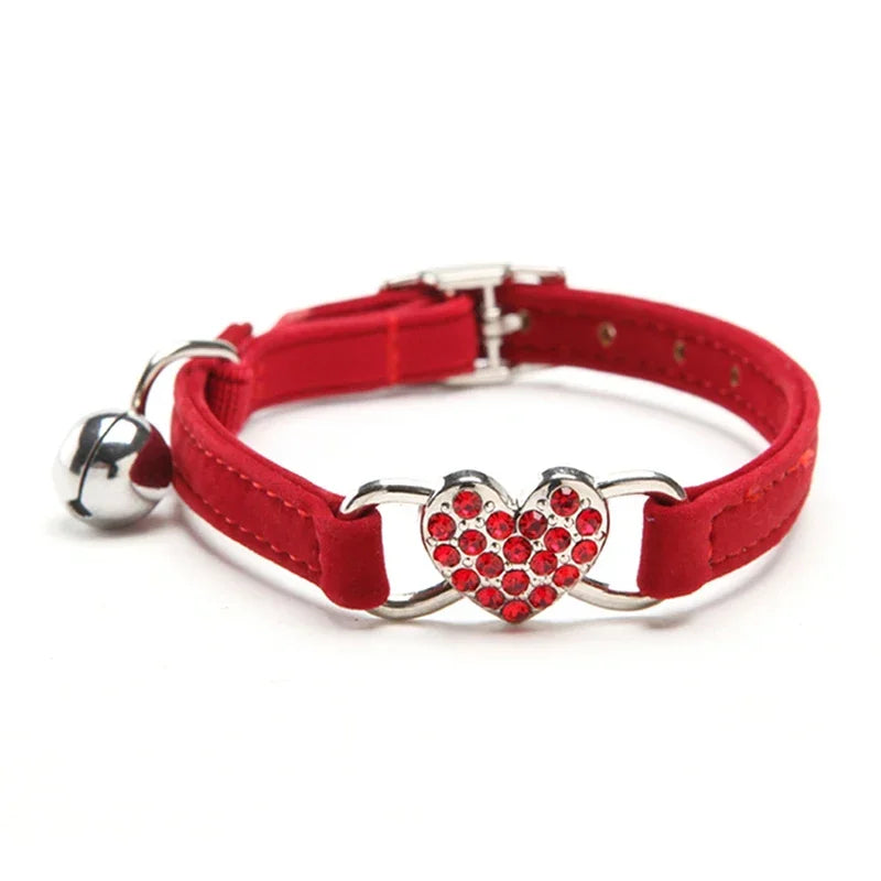 Small Dog Collar Heart Charm and Bell Cat Collar Safety Elastic