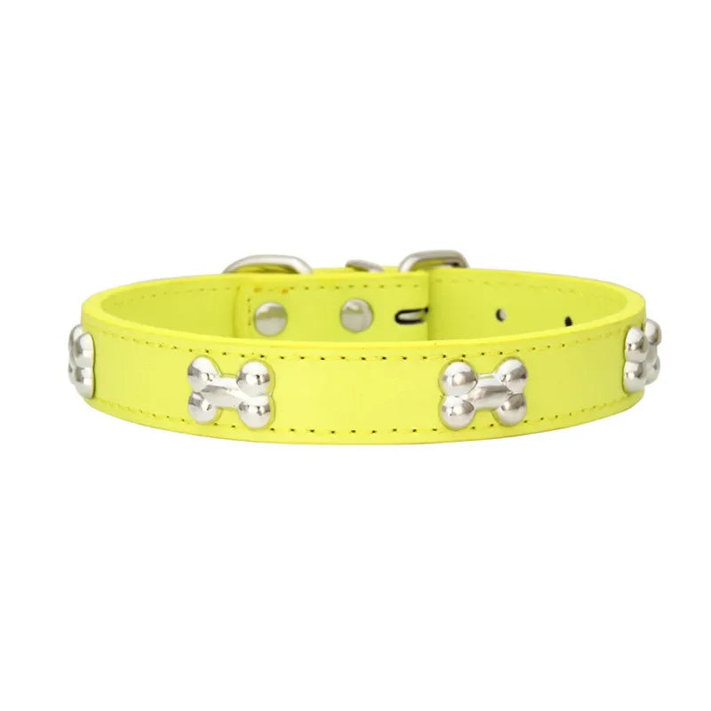 Bone Leather Durable Pet Dog Collars Puppy