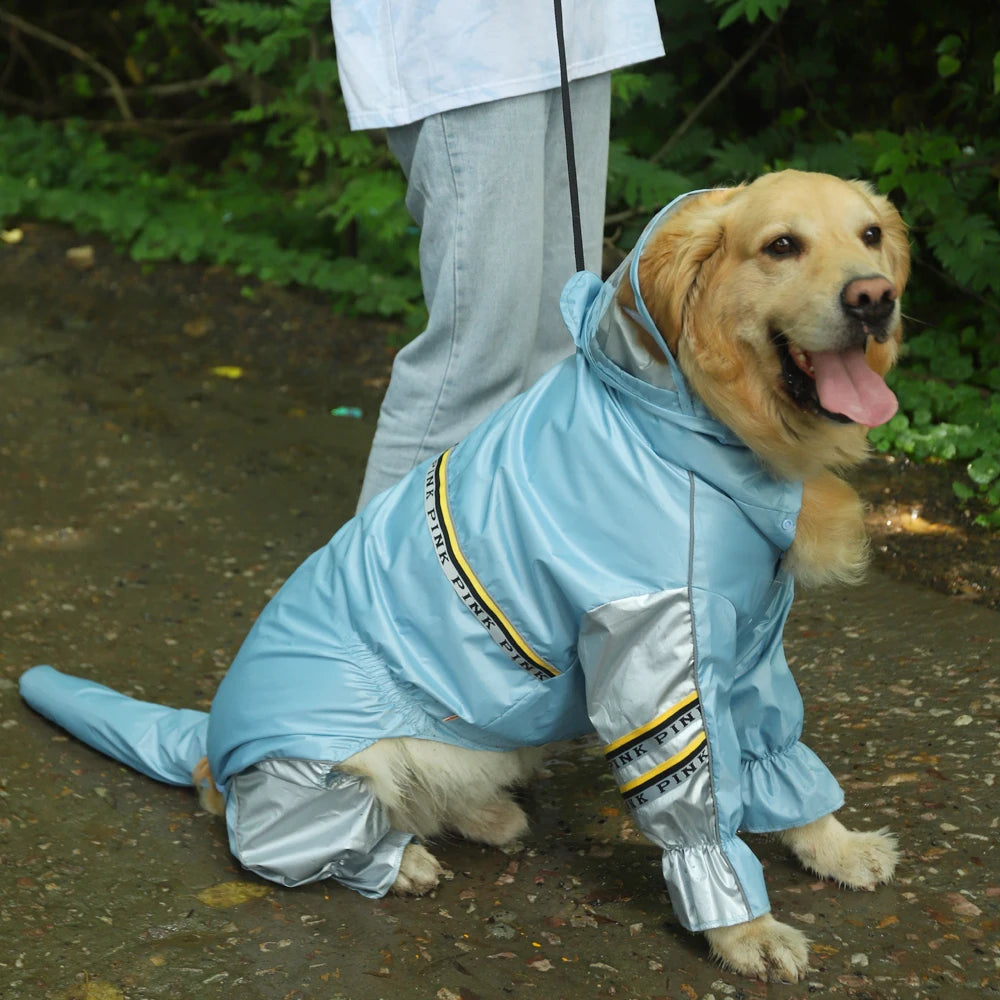 Big Dog Raincoat with Tail Jumpsuit Raincoat for Large Dogs with Reflective Strips