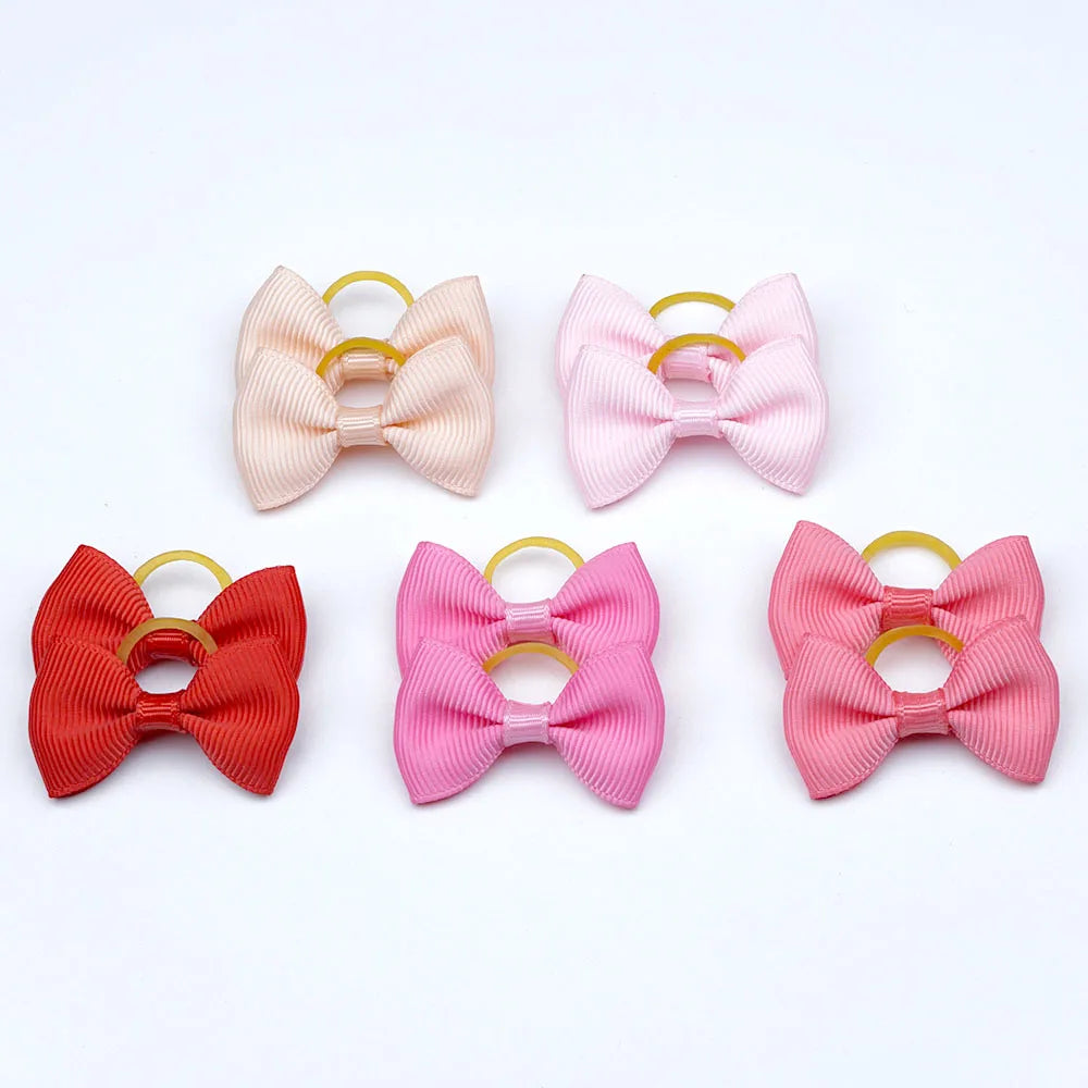 5 Pairs Small Dog Ribbon Bow Elastic Rubber Band