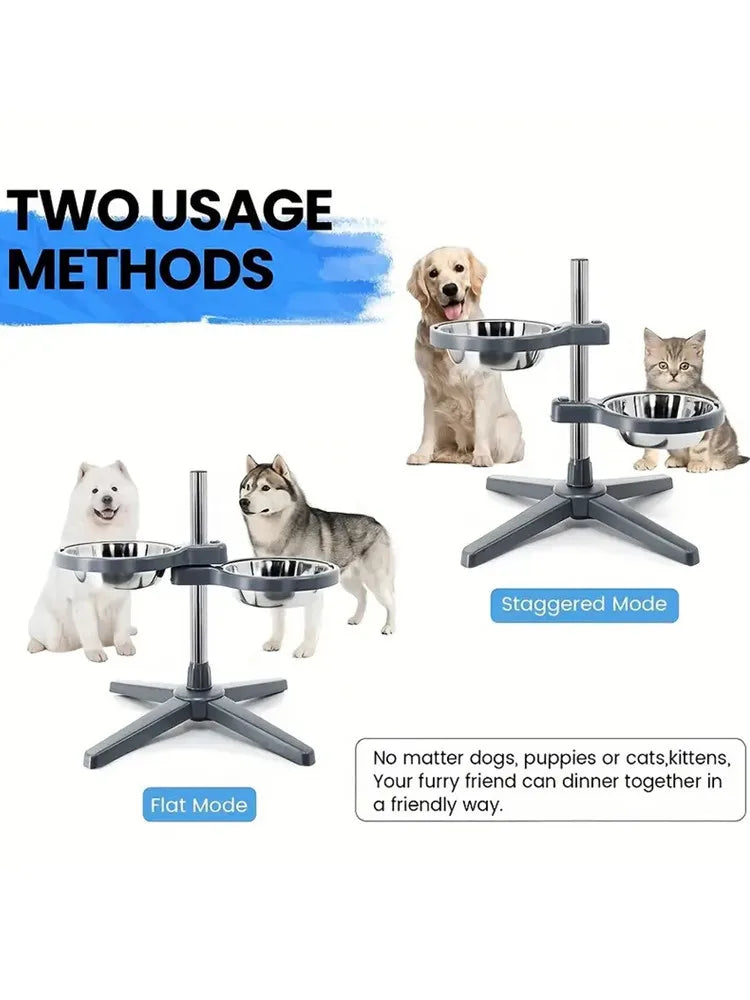 Adjustable Height Raised Pet Feeder with 2 Stainless Steel Bowls