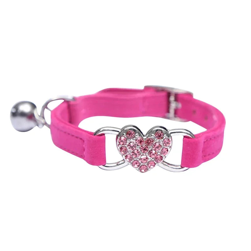 Small Dog Collar Heart Charm and Bell Cat Collar Safety Elastic