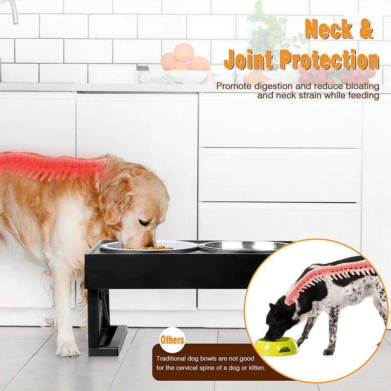 Dogs Double Bowls Stand 3 Adjustable Height