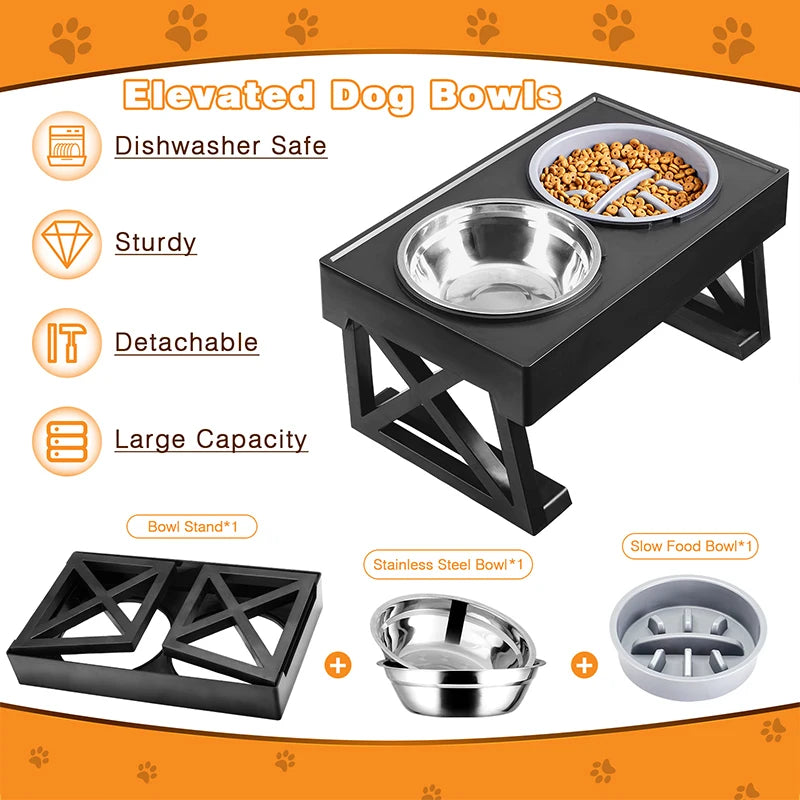 Dogs Double Bowls Stand 3 Adjustable Height