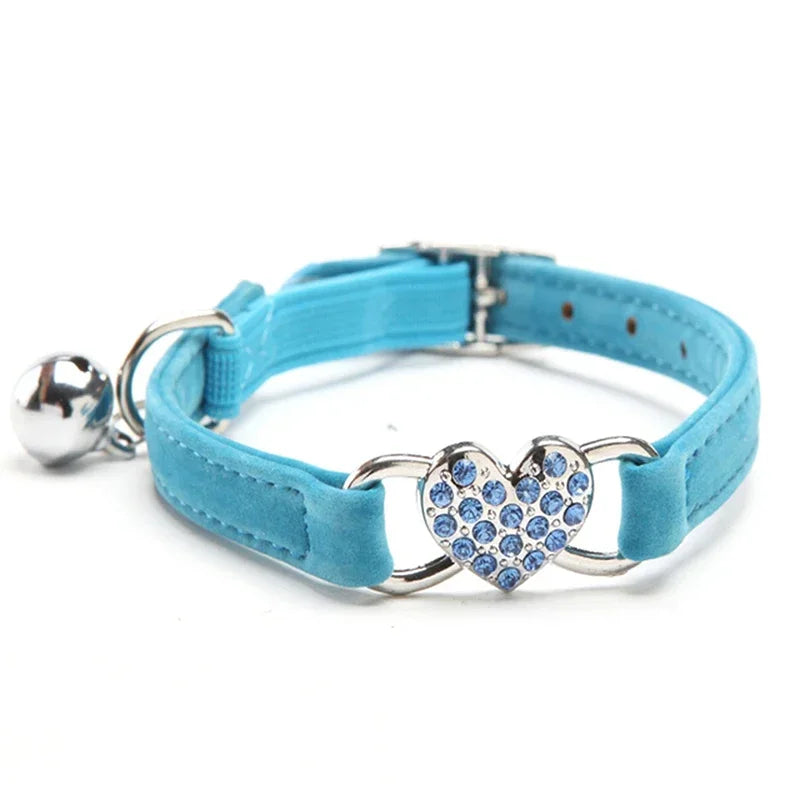 Small Dog Collar Heart Charm and Bell Cat Collar Safety Elastic