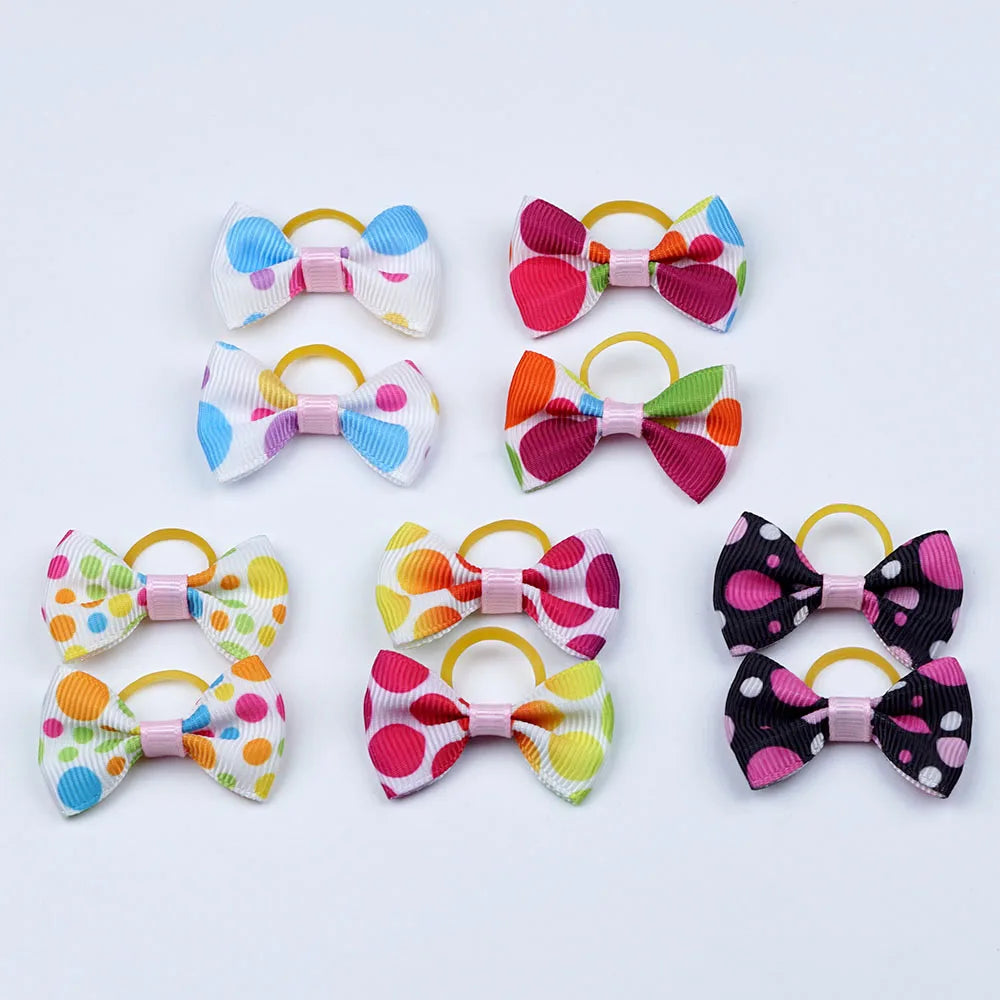 5 Pairs Small Dog Ribbon Bow Elastic Rubber Band