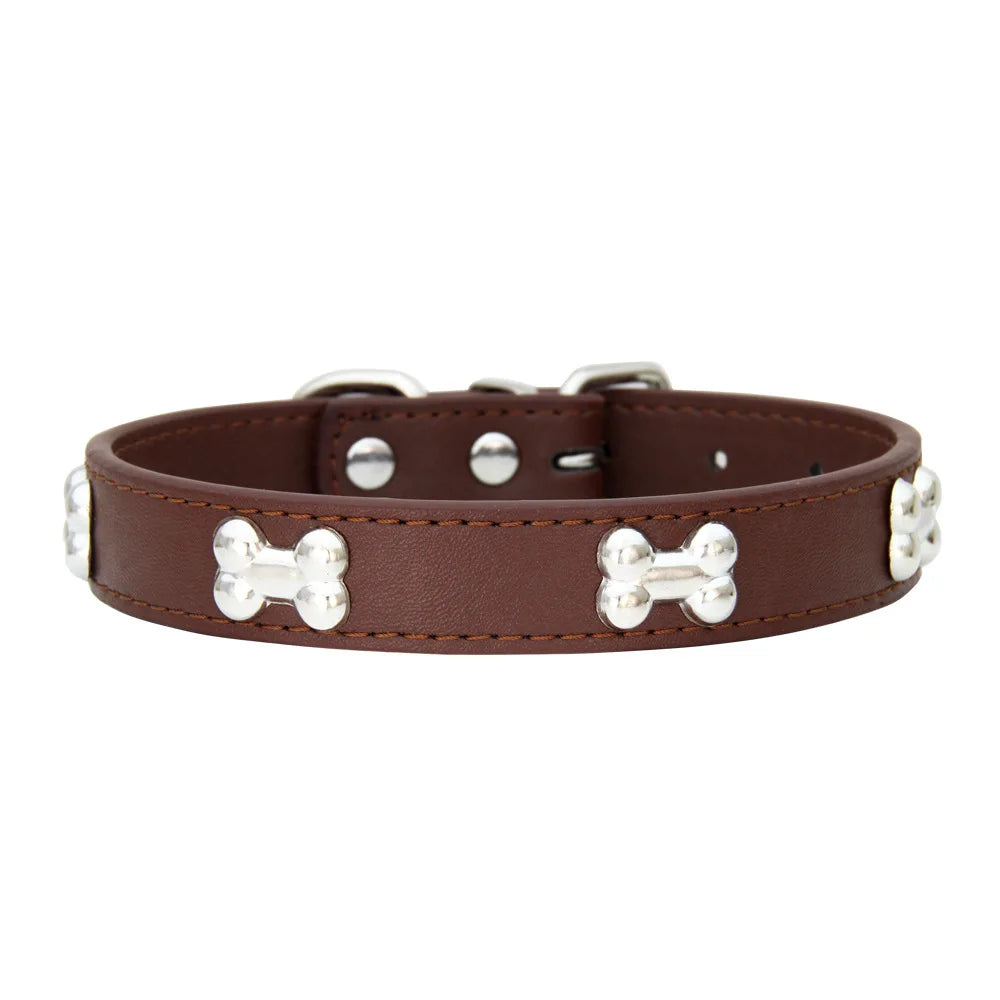 Bone Leather Durable Pet Dog Collars Puppy Pug Collars