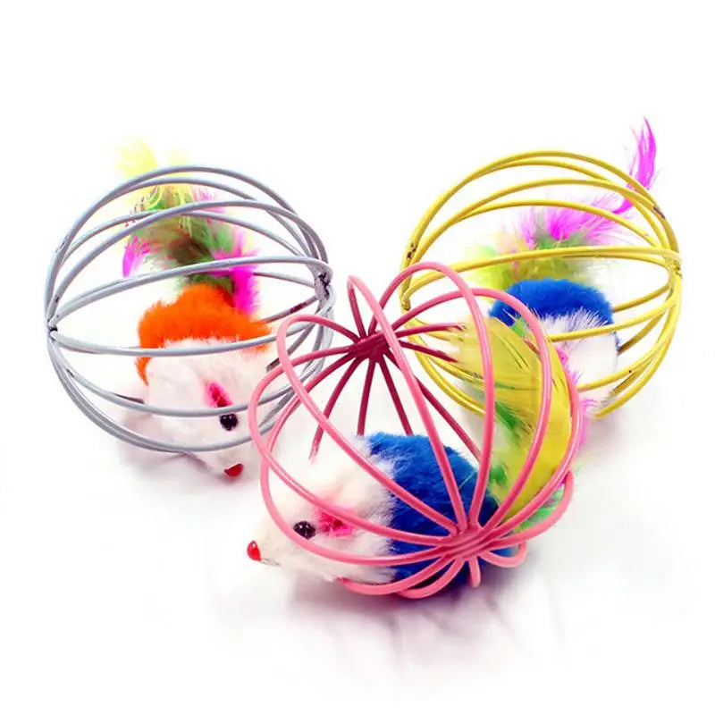 1pc Cat Toy Stick Feather Wand With Bell Mouse Cage