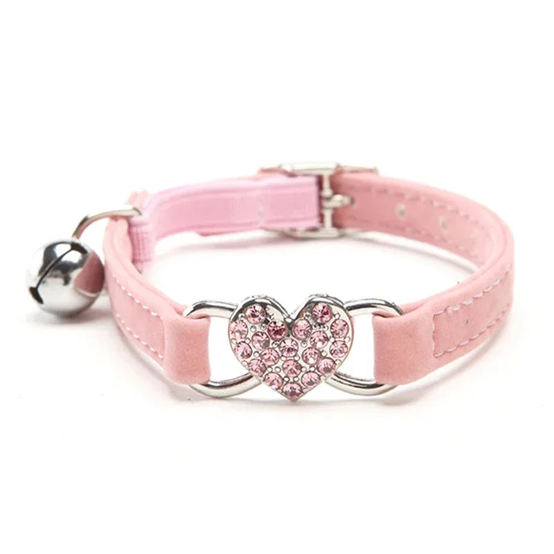 Small Dog Collar Heart Charm and Bell Cat Collar Safety Elastic