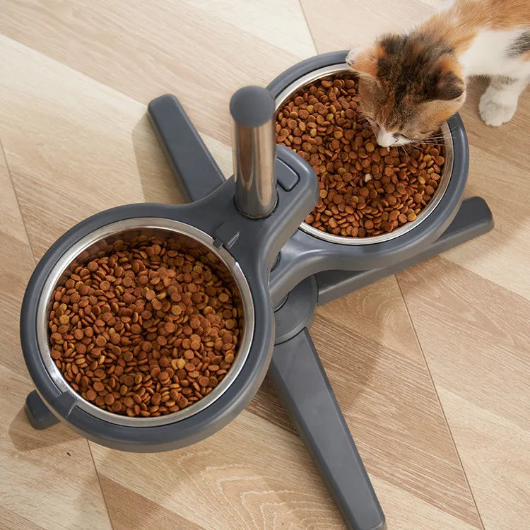 Adjustable Height Raised Pet Feeder with 2 Stainless Steel Bowls