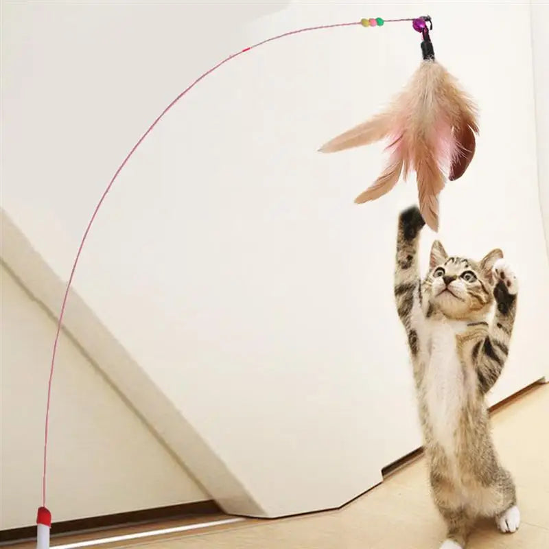 1pc Cat Toy Stick Feather Wand With Bell Mouse Cage