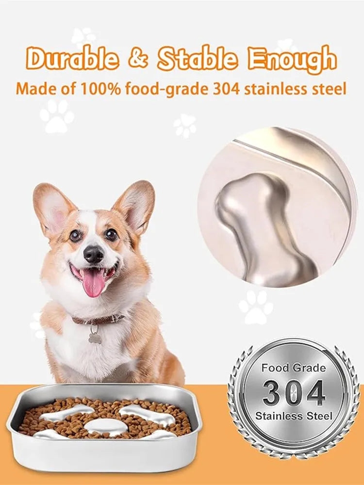 Stainless Steel Slow Feeder Bowl For Dogs And Cats