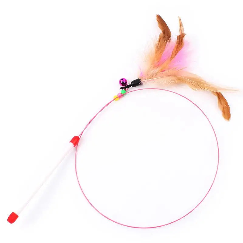 1pc Cat Toy Stick Feather Wand With Bell Mouse Cage