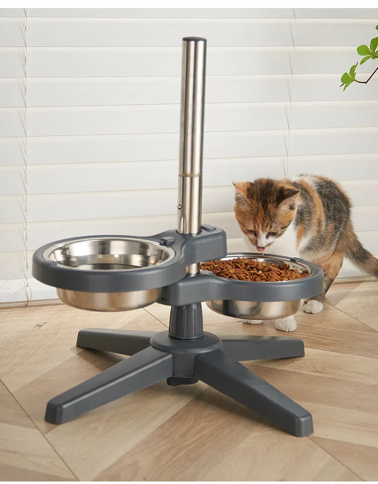 Adjustable Height Raised Pet Feeder with 2 Stainless Steel Bowls