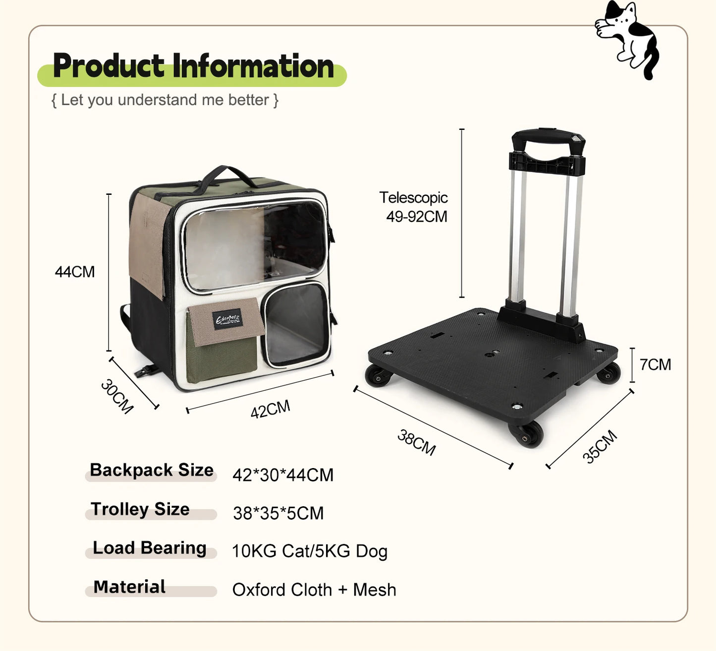 Foldable Pet Dog Trolley,4 Universal Wheels