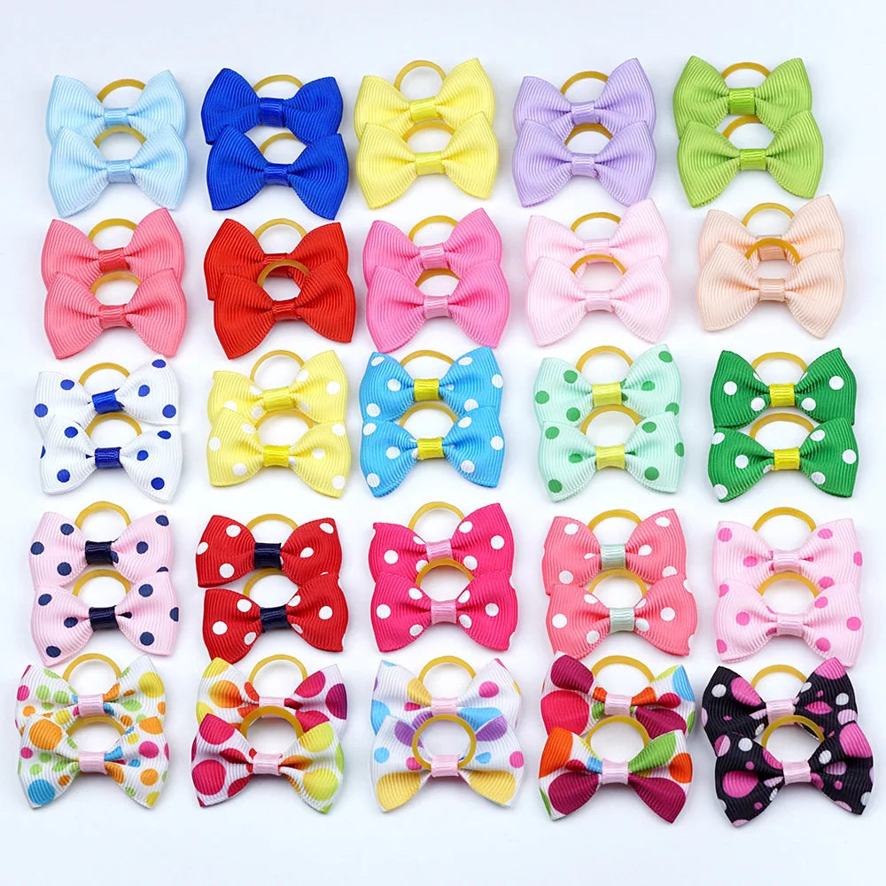 5 Pairs Small Dog Ribbon Bow Elastic Rubber Band