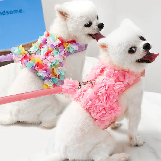 Pets Harness Leash Flower Decoration