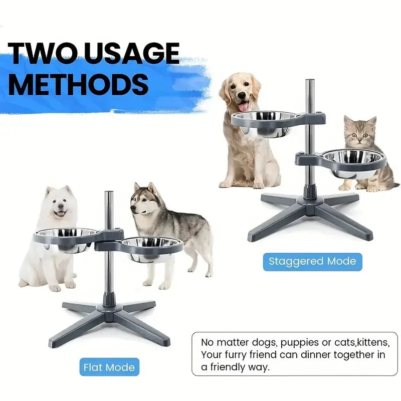 Adjustable Height Raised Pet Feeder with 2 Stainless Steel Bowls