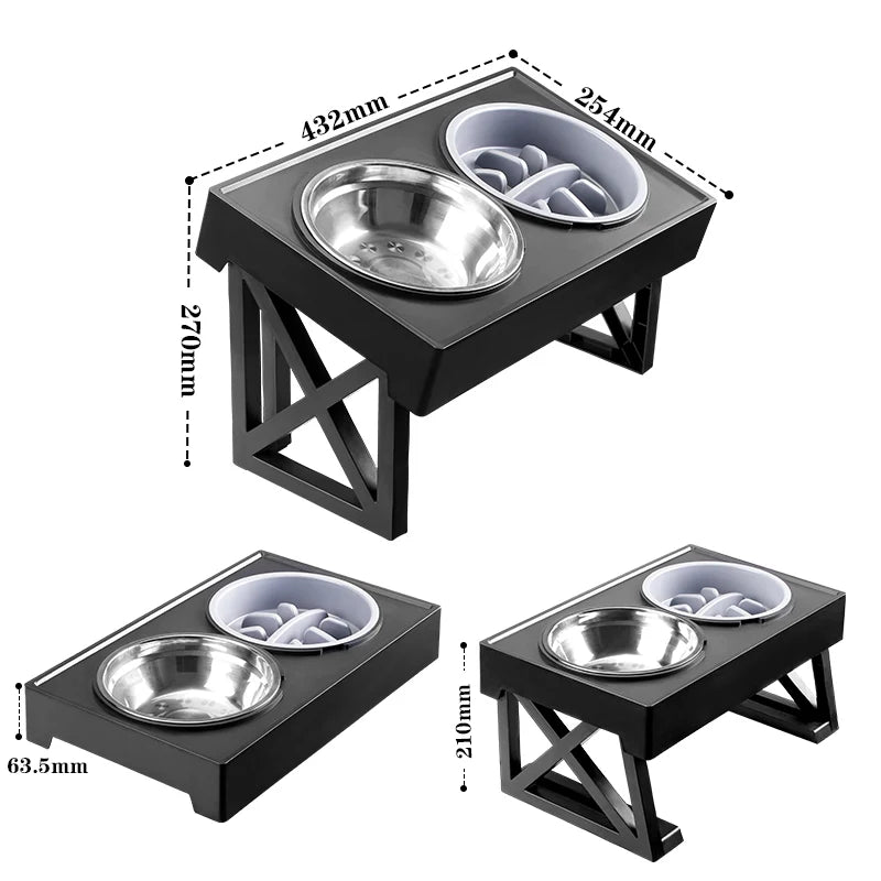 Dogs Double Bowls Stand 3 Adjustable Height