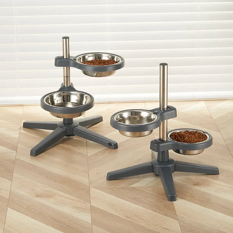 Adjustable Height Raised Pet Feeder with 2 Stainless Steel Bowls