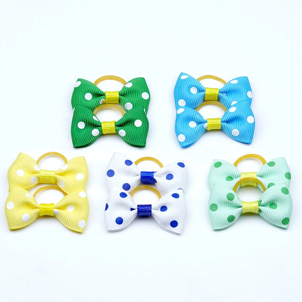 5 Pairs Small Dog Ribbon Bow Elastic Rubber Band