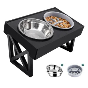 Dogs Double Bowls Stand 3 Adjustable Height