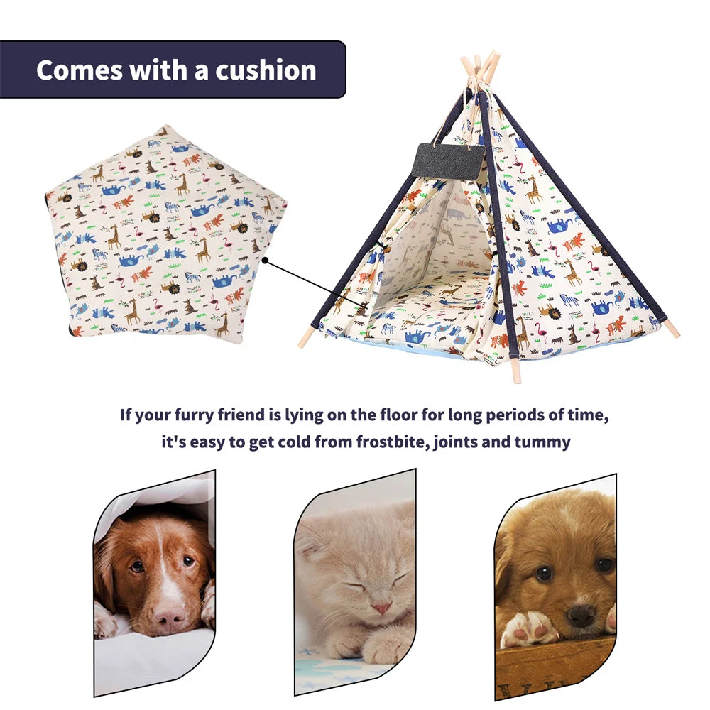 Tent Dog Cat Bed Pet House with Removable Washable Cushion